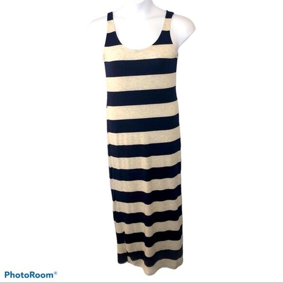 Anthropologie Thyme & Honey Striped Maxi Dress Small – Elegant Blue & Gray Maxi - Picture 2 of 13
